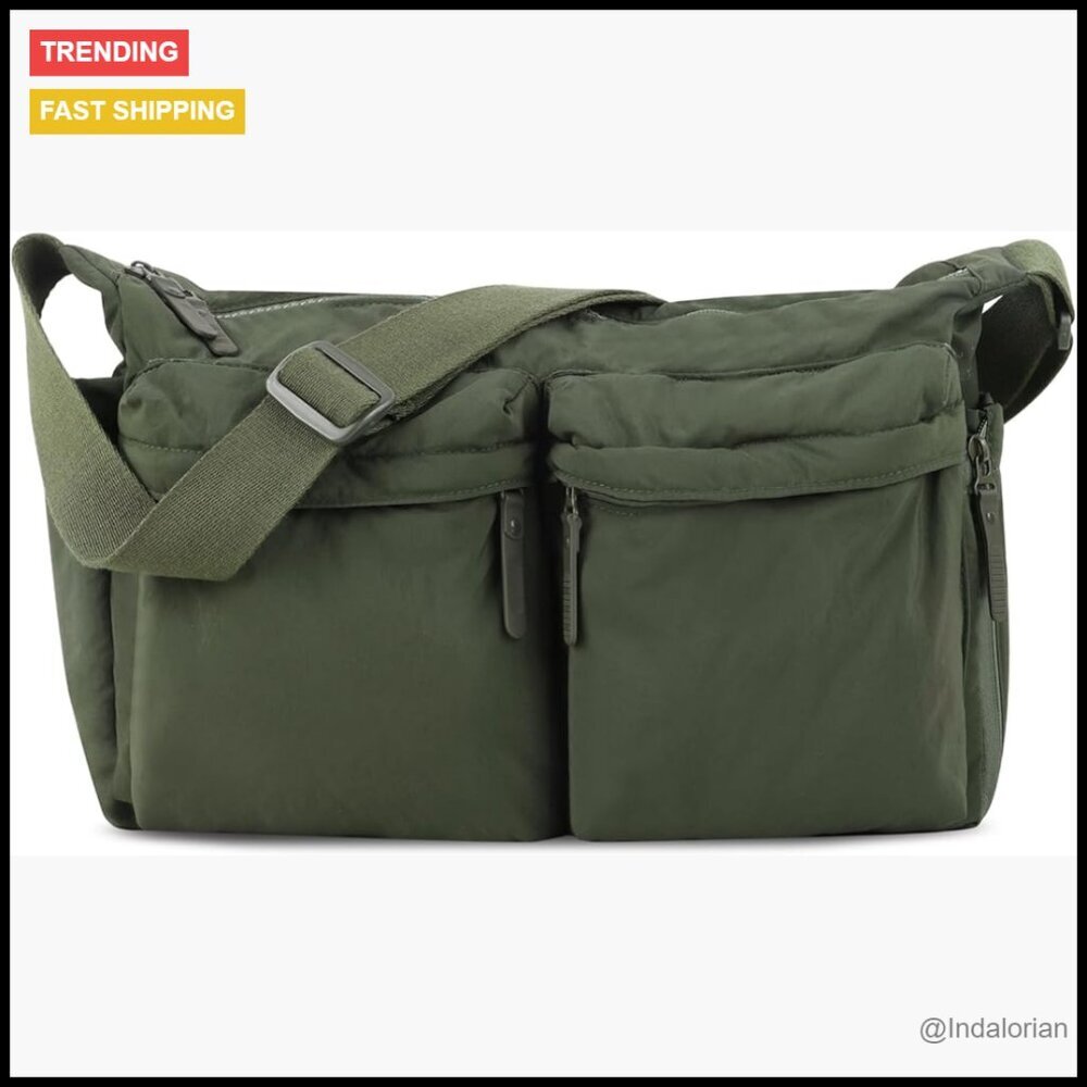 Large Nylon Messenger Bag Lightweight Crossbody Tote for Laptop School Work